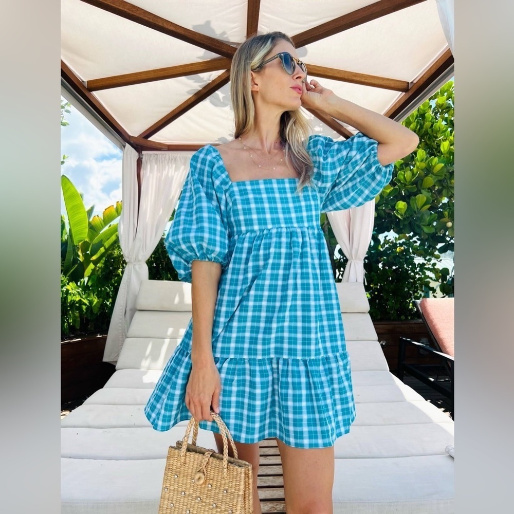 Amanda Uprichard Puff Sleeves Plaid Mini Dress Medium